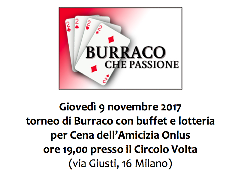 giovedì 9 novembre vieni a giocare con noi? il burraco solidale ti aspetta!